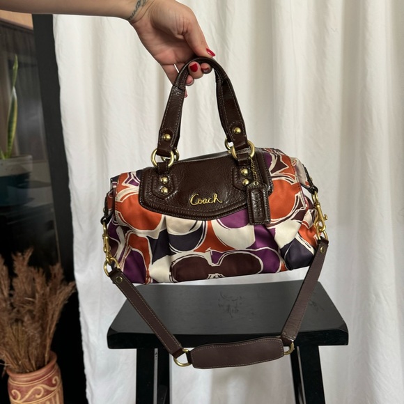 COACH ✨💜🧡 retro designer Ashley Scarf  print, medium size satchel purse - Picture 8 of 16